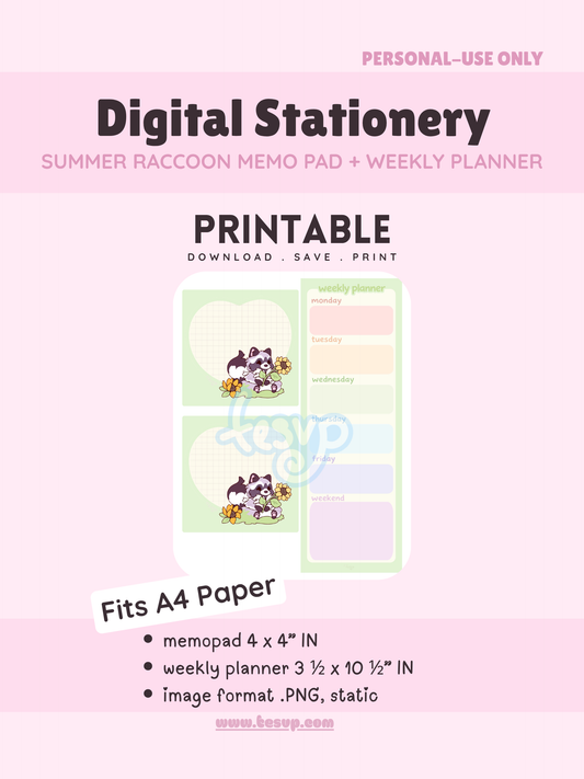 Printable Raccoon and Sunflowers Memo Pad and Weekly Planner (Digital Download)