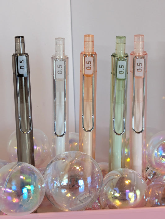 0.5 Ballpoint Pens w/ Translucent Colored Casing (ink black; no charm)