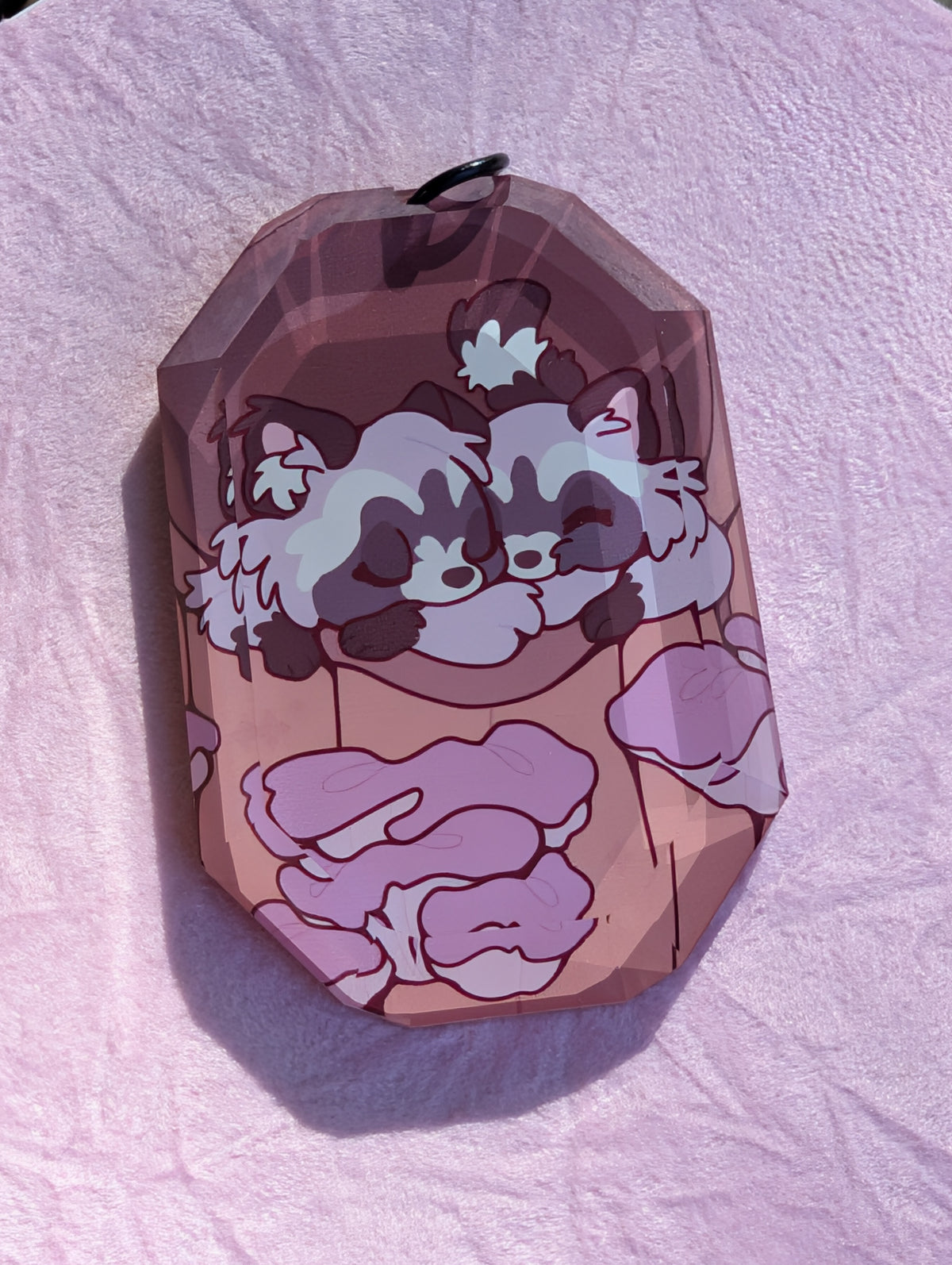 Raccoon Dayz Fall Snuggle Emerald Gem Charm 2.3 x 1.57"