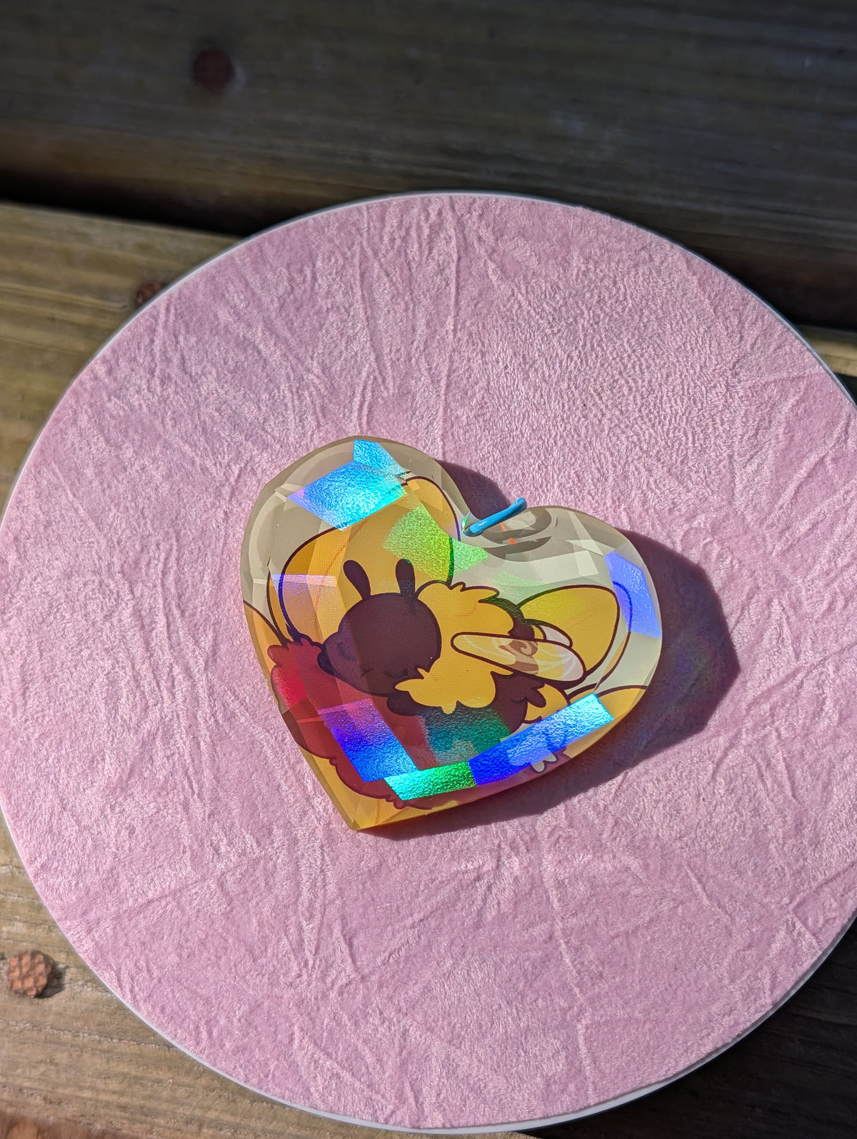 Bzzee Bee Sleeping Heart Holo Gem Charm 2 x 2"