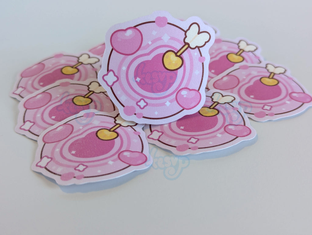 Hearts Bullseye Die Cut Sticker w/ Glitter Laminate (Handmade)