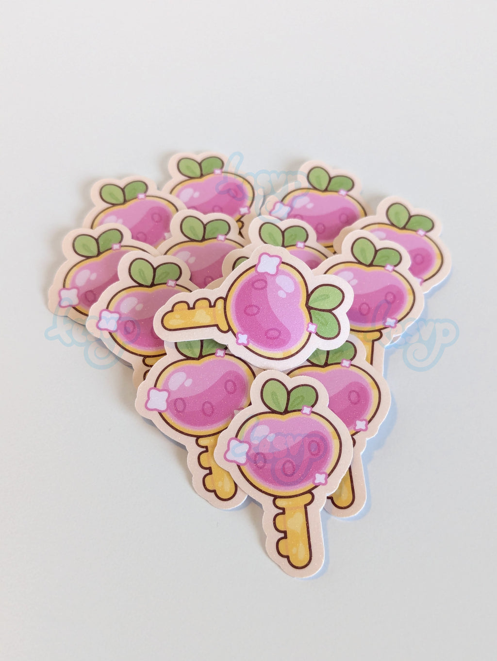 Gold Strawberry Key Die Cut Sticker w/ Glitter Laminate (Handmade)