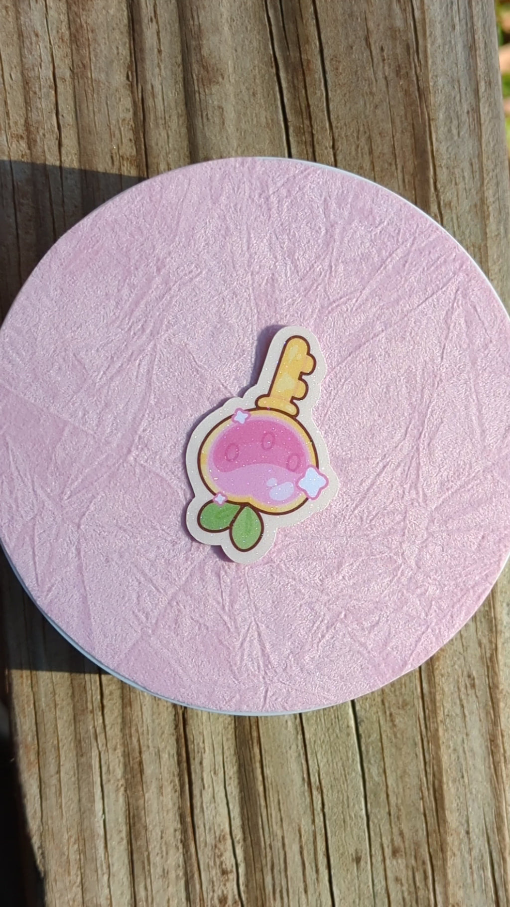 Gold Strawberry Key Die Cut Sticker w/ Glitter Laminate (Handmade)