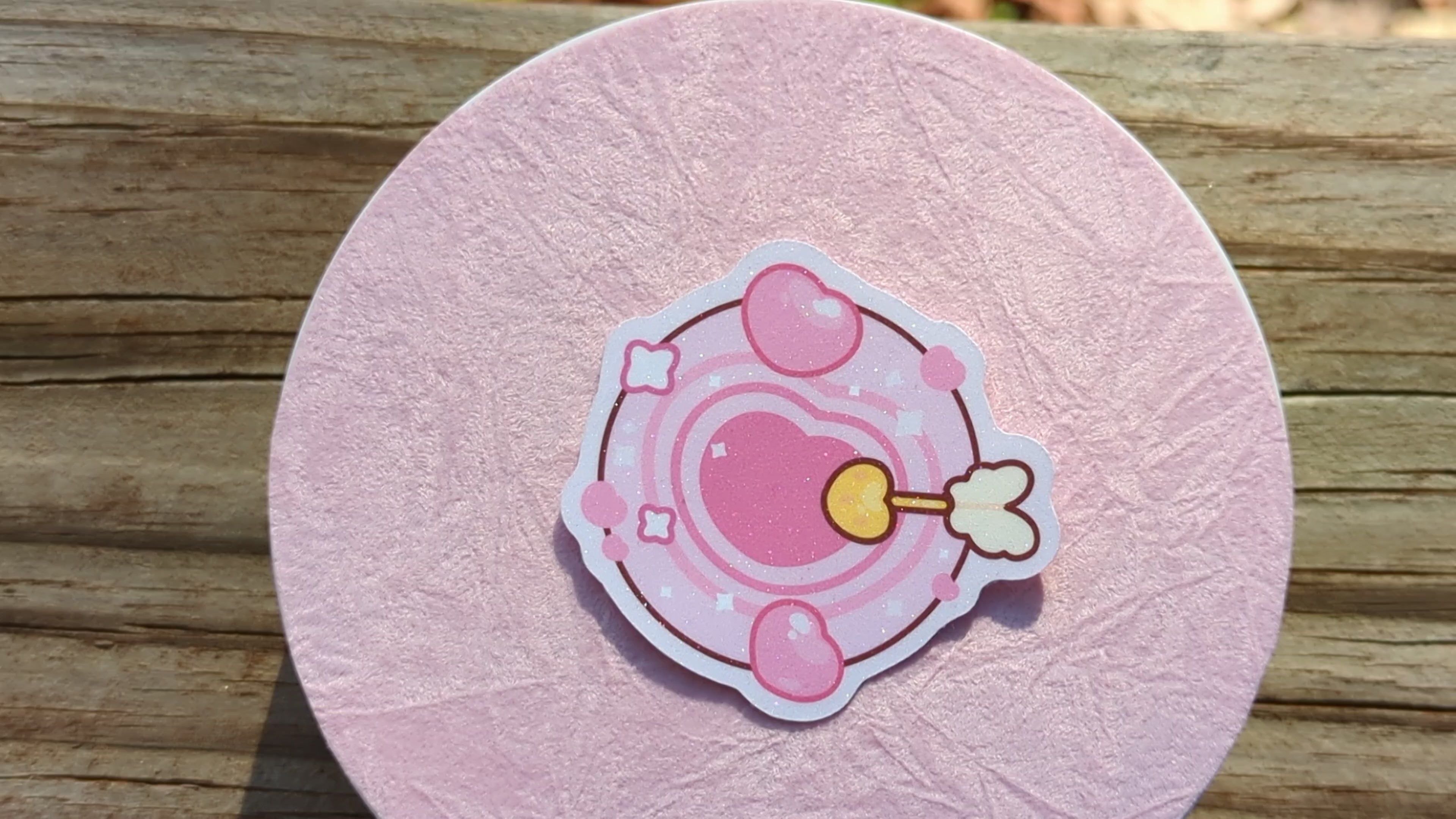 Hearts Bullseye Die Cut Sticker w/ Glitter Laminate (Handmade)