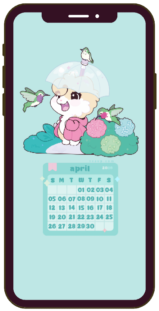 (FREEBIE) April Mobile Calendar Ichigo and Hummingbirds Wallpaper 2026 (Digital Download)
