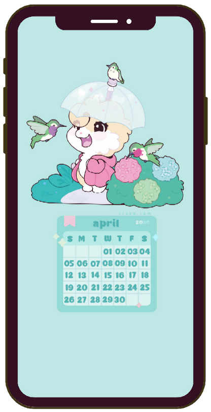 (FREEBIE) April Mobile Calendar Ichigo and Hummingbirds Wallpaper 2026 (Digital Download)
